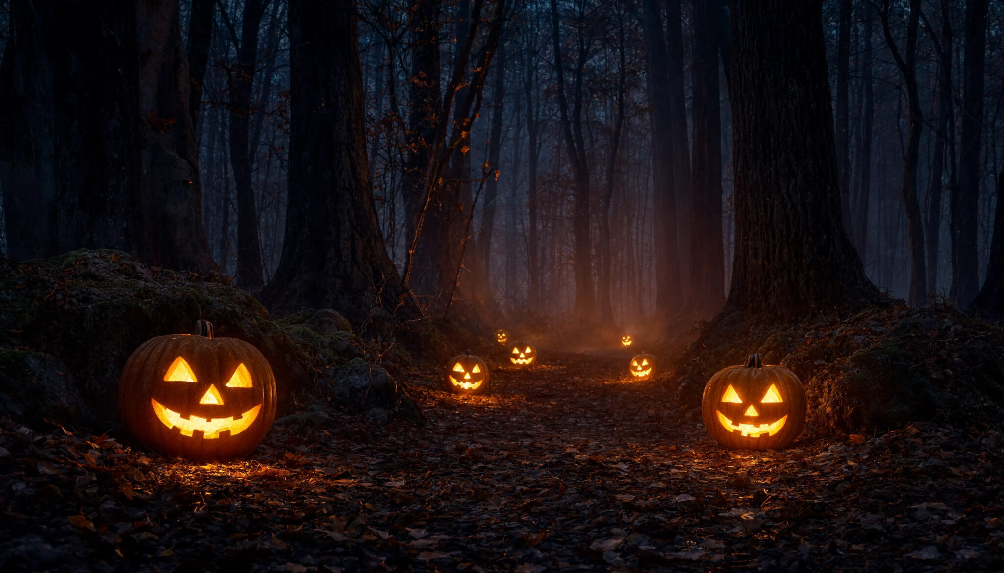spooky-forest-with-glowing-jack-o-lanterns-halloween-illustration